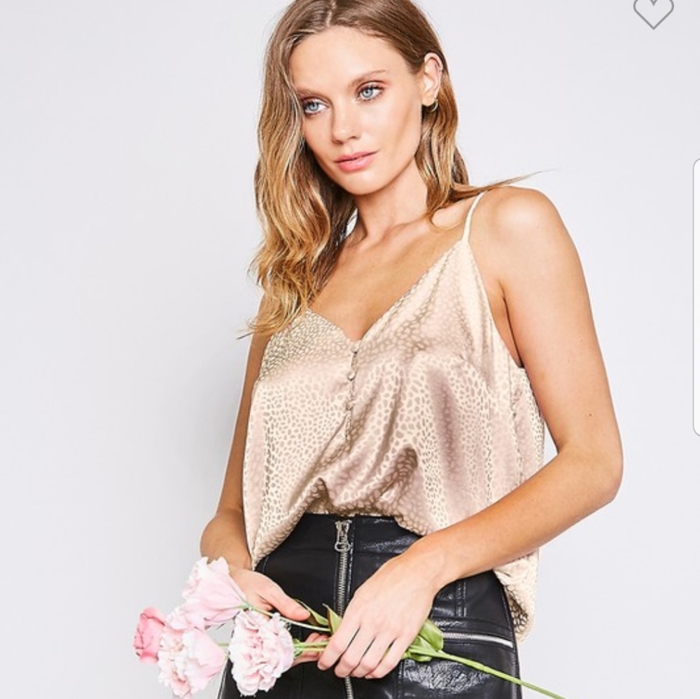 Taupe, Jacquard, Leopard, Camisole, Top